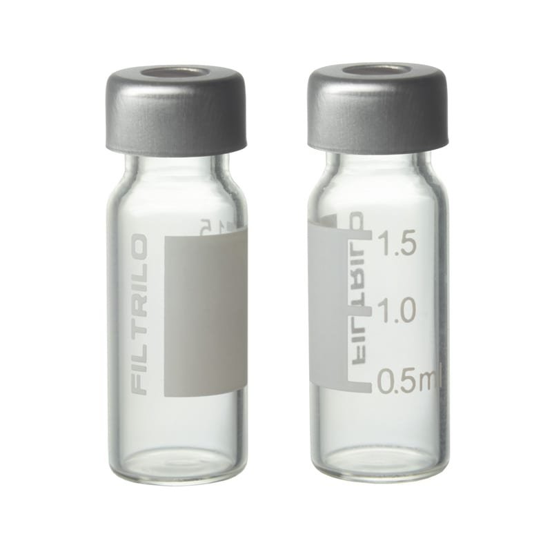 VCC2-KS - Kit Vial Incolor - Boro - Para tampa com trava + Tampa tipo CRIMP com Septo em PTFESILICONE