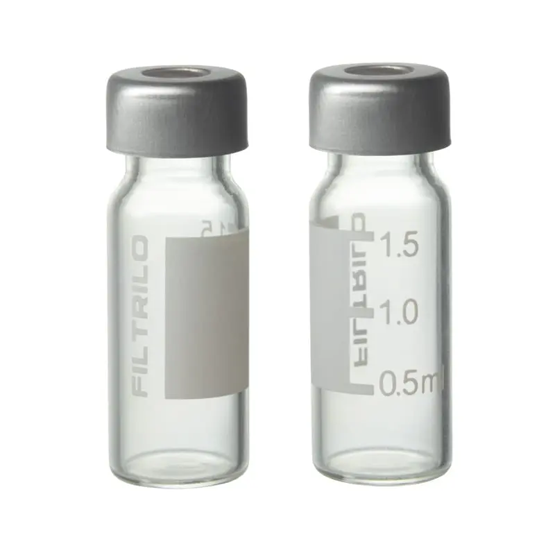 Kit Vial para HPLC 2ml e GC 2ml Incolor - Boro - Para tampa com trava +  Tampa tipo CRIMP com Septo em PTFE/SILICONE