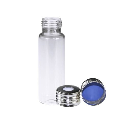 Kit Vial para Headspace 20ml Incolor - Boro - Rosca 18mm + Tampa com Septo em PTFE/Silicone.